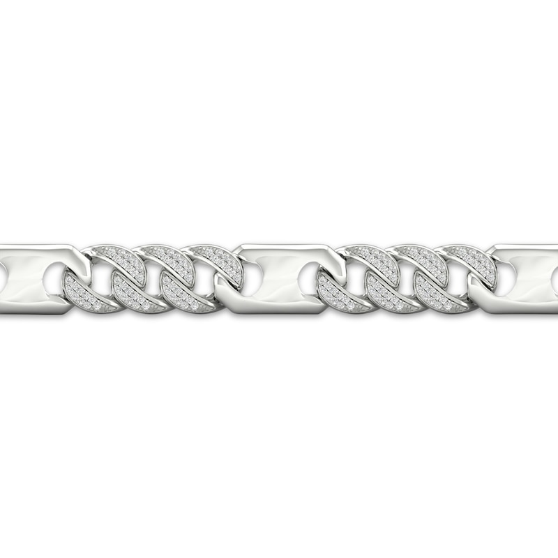 Men's Diamond Station Curb Chain Bracelet 1 ct tw White Gold Plated 8.5