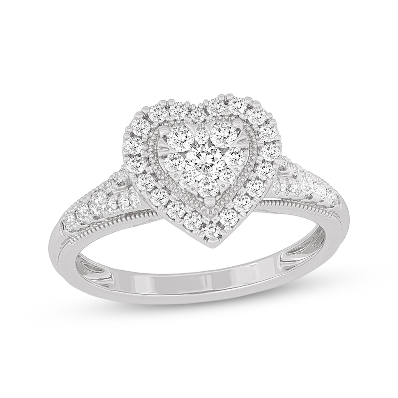 Round-Cut Diamond Heart-Shaped Engagement Ring 1/2 ct tw White Gold Plated