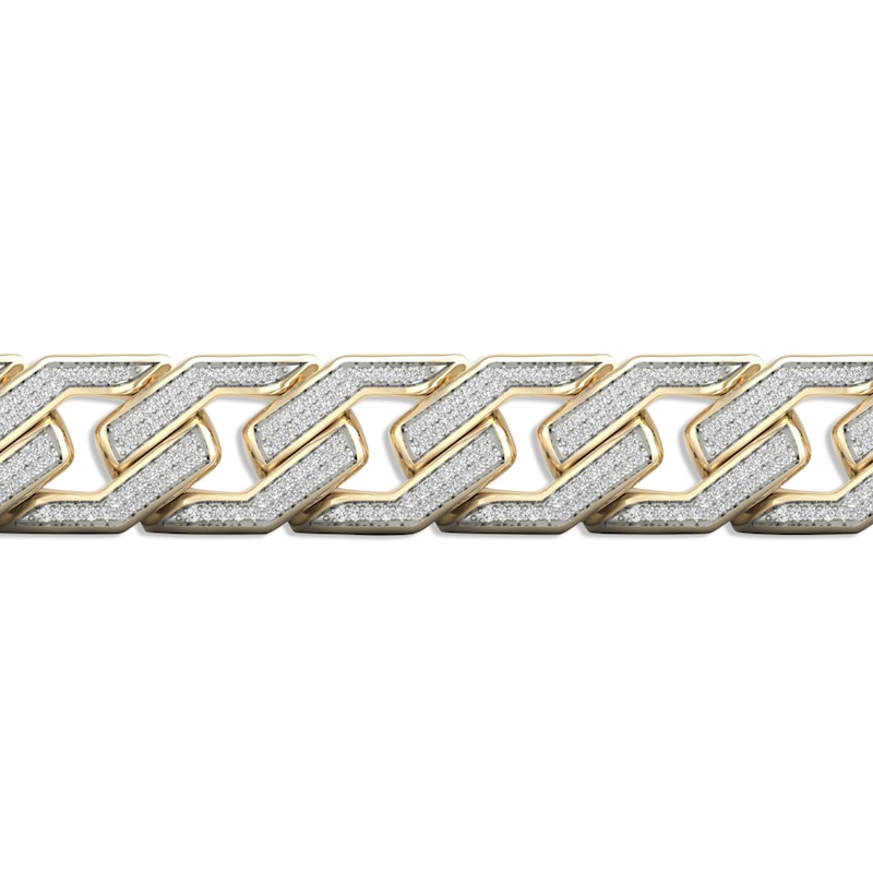 Men's Diamond Angled Curb Bracelet Yellow Gold Plated 8.5