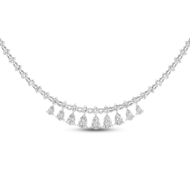 Diamond Riviera Necklace 10 ct tw Pear & Round-cut White Gold Plated 18