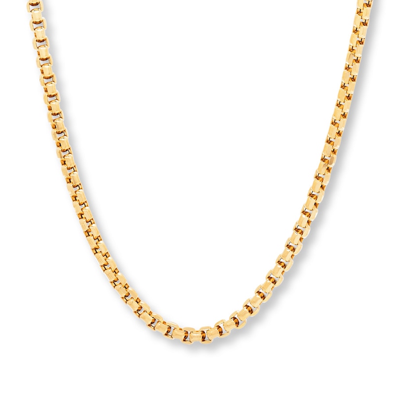 Hollow Box Chain Necklace Yellow Gold Plated 22
