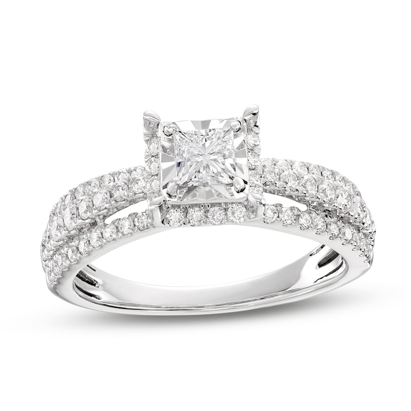 Diamond Engagement Ring 1 ct tw Princess & Round-cut White Gold Plated