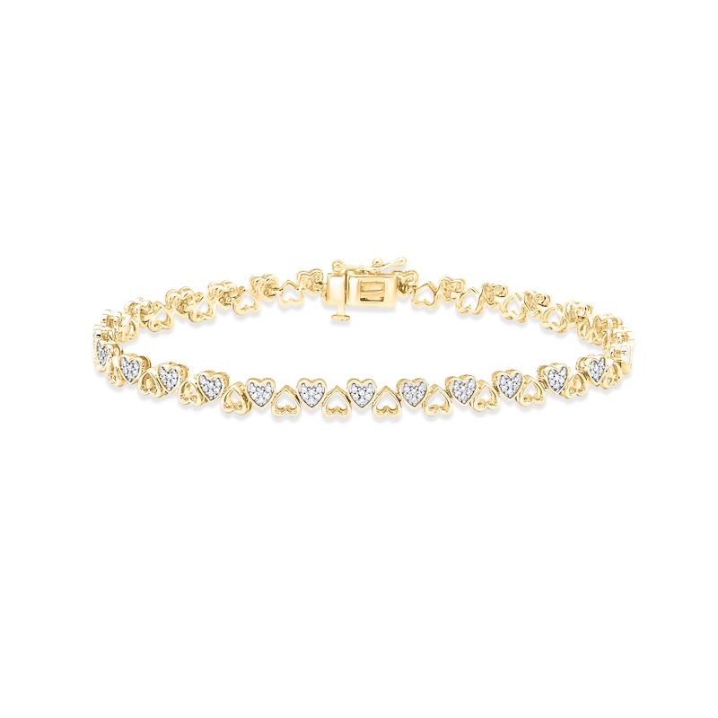 Diamond Alternating Heart Link Bracelet 1/2 ct tw Round-cut Yellow Gold Plated 7