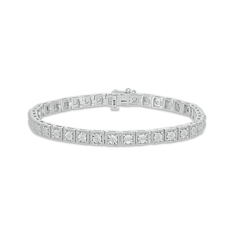 Diamond Square Link Tennis Bracelet 1/5 ct tw Silver Plated 7.25