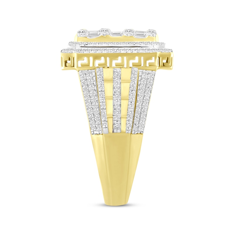 Men's Baguette & Round-Cut Multi-Diamond Center Greek Key Ring 1 ct tw Yellow Gold Plated