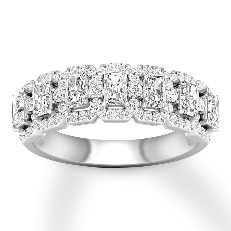 Emerald-cut Diamond Anniversary Band 1-1/3 ct tw White Gold Plated