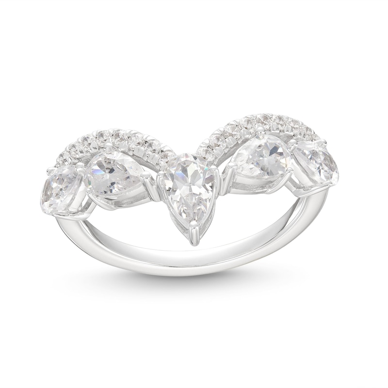 Diamond Chevron Ring 1-1/2 ct tw Pear & Round-cut White Gold Plated