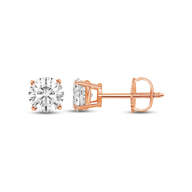 Diamond Solitaire Stud Earrings 1 ct tw Round-cut Rose Gold Plated