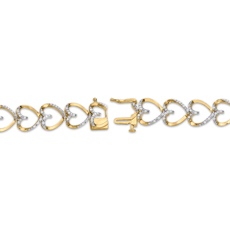 Diamond Stacked Hearts Link Bracelet 1/2 ct tw Yellow Gold Plated 7