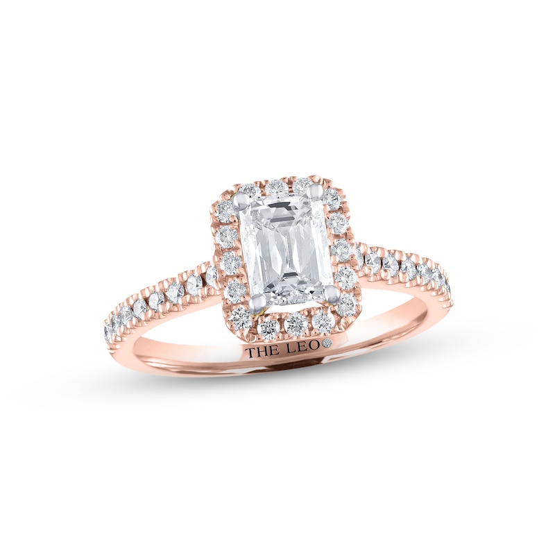 THE LEO Diamond Engagement Ring 1-1/4 ct tw Emerald & Round-cut Two-Tone Gold Plated