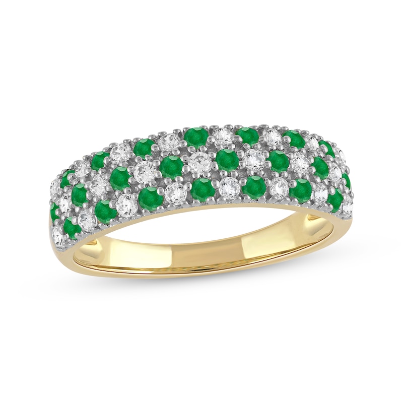 Emerald & Diamond Checkerboard Ring 3/8 ct tw Yellow Gold Plated