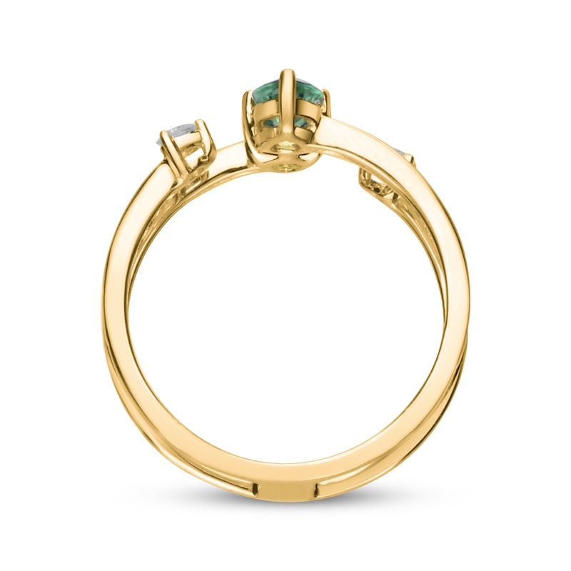 Pear-Shaped Emerald & Diamond Deconstructed Two-Row Ring 1/8 ct tw Yellow Gold Plated