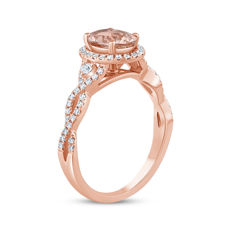 Oval-Cut Morganite & Diamond Halo Engagement Ring 1/3 ct tw Rose Gold Plated