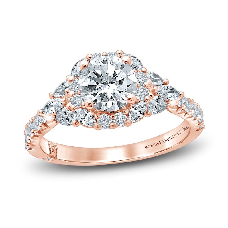 Monique Lhuillier Bliss Diamond Engagement Ring 1-7/8 ct tw Round, Marquise & Pear-shaped Rose Gold Plated