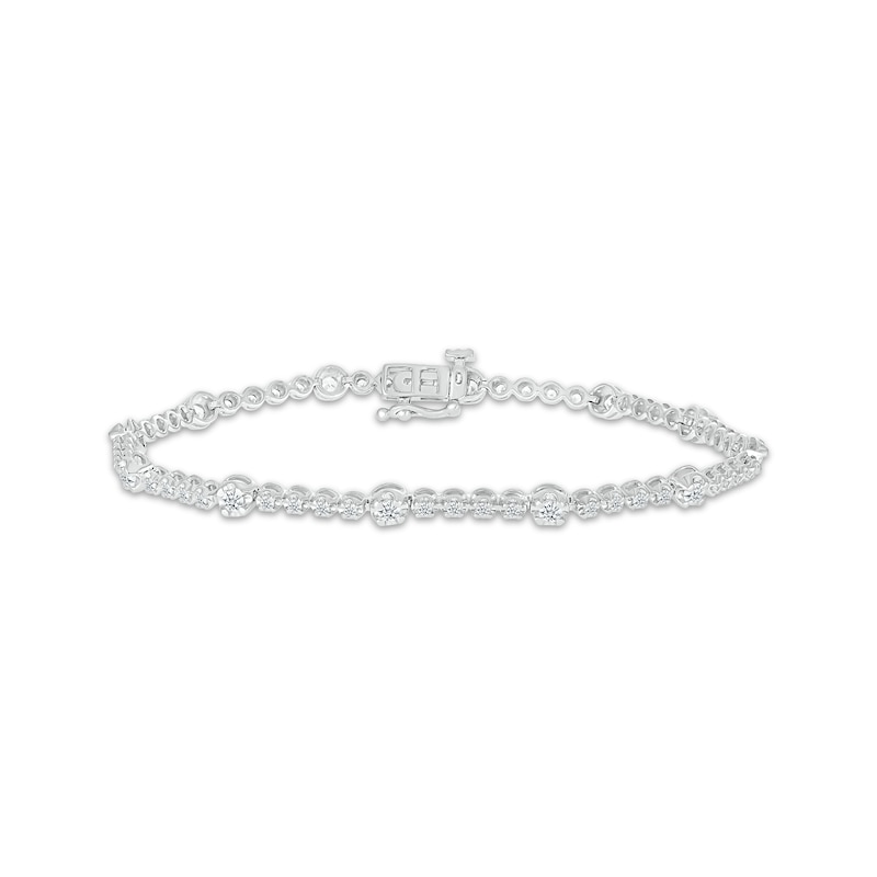 Diamond Station Tennis Bracelet 1 ct tw White Gold Plated 7.25