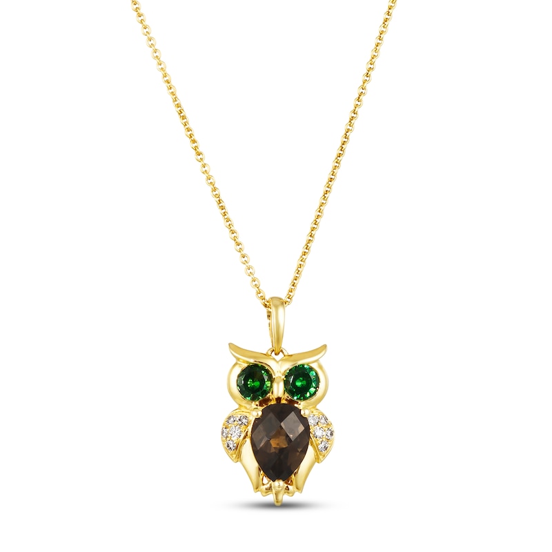 Le Vian Smoky Quartz & Tsavorite Owl Necklace 1/15 ct tw Diamonds Honey Gold Plated 18