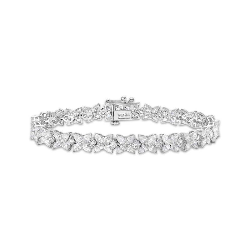 Pear-Shaped & Round-Cut Diamond Flower Tennis Bracelet 10 ct tw White Gold Plated 7