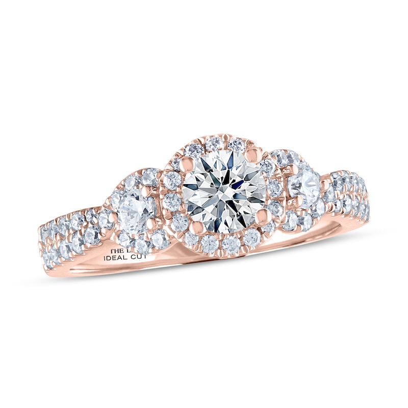THE LEO Ideal Cut Diamond Three-Stone Engagement Ring 1 ct tw Rose Gold Plated