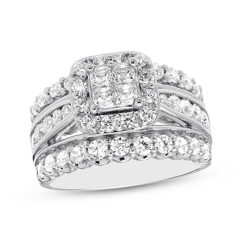 Diamond Engagement Ring 2 ct tw Princess & Round White Gold Plated