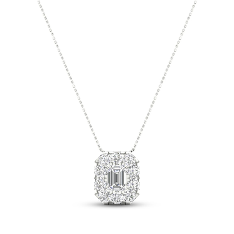 Diamond Necklace 2 ct tw Emerald & Round-cut White Gold Plated 18