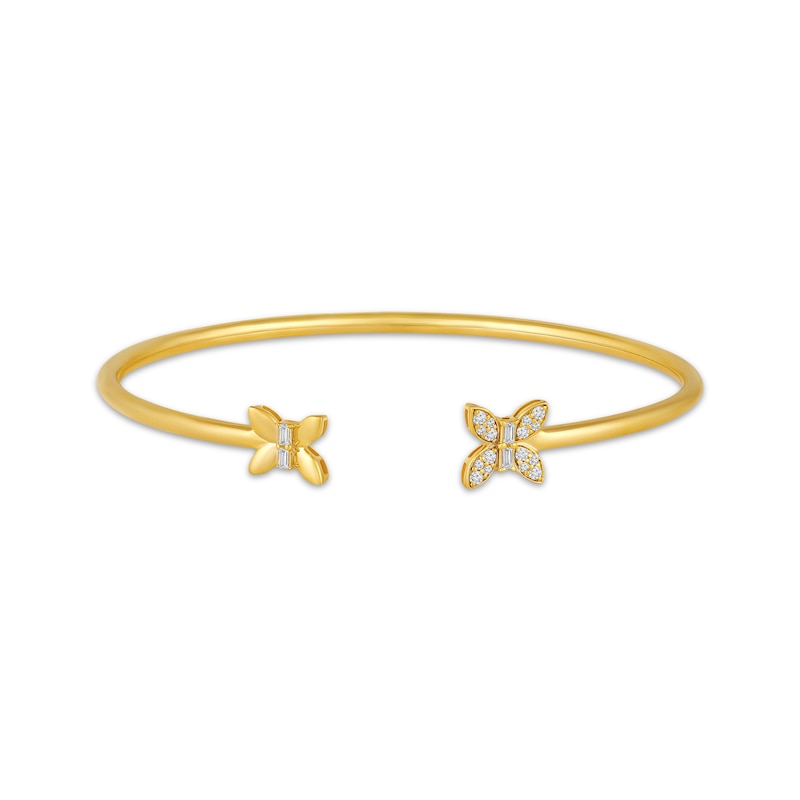 Baguette & Round-Cut Diamond Butterfly Cuff Bracelet 1/5 ct tw Yellow Gold Plated