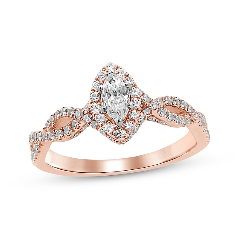 Diamond Engagement Ring 3/4 ct tw Marquise/Round Rose Gold Plated