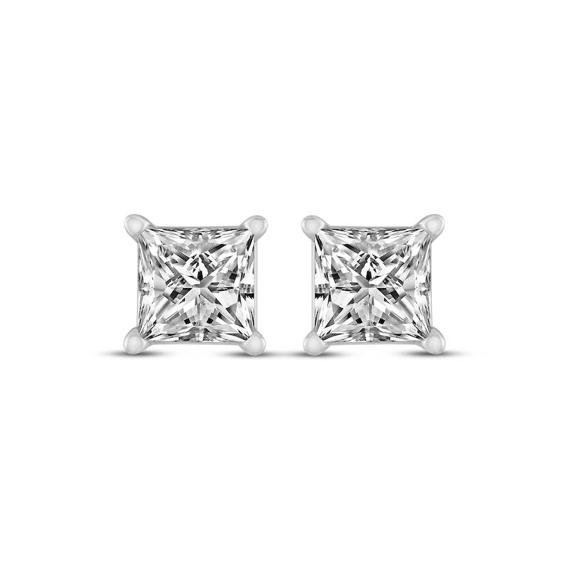 Diamond Solitaire Stud Earrings 1-1/4 ct tw Princess-cut White Gold Plated