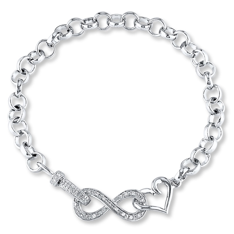 Infinity & Heart Bracelet 1/10 ct tw Diamonds Silver Plated 7.5