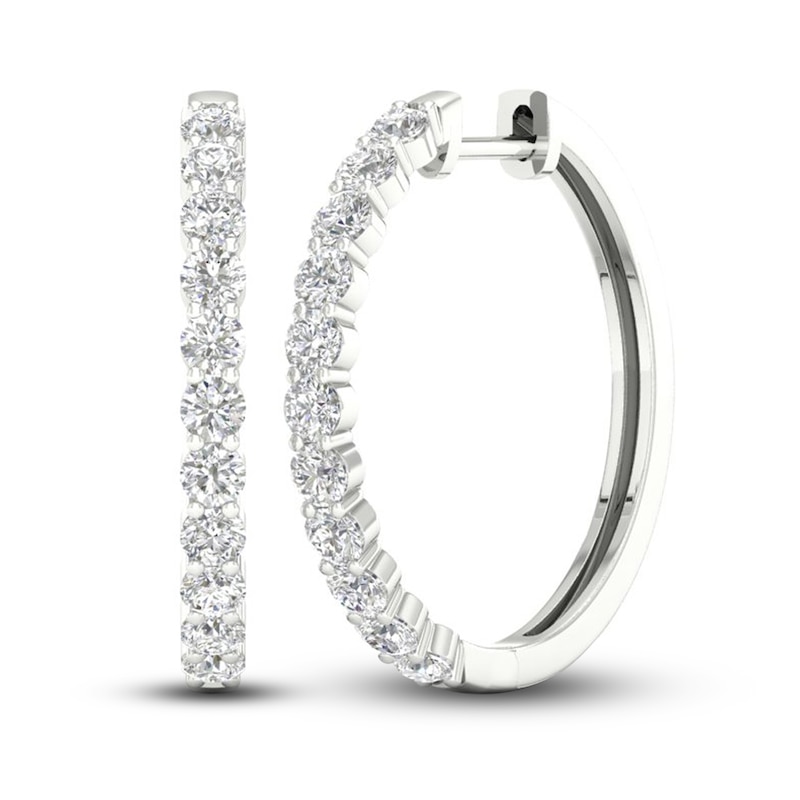 Diamond Hoop Earrings 1-1/2 ct tw Round-Cut White Gold Plated