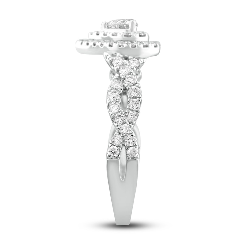 Diamond Engagement Ring 1 ct tw Heart & Round White Gold Plated