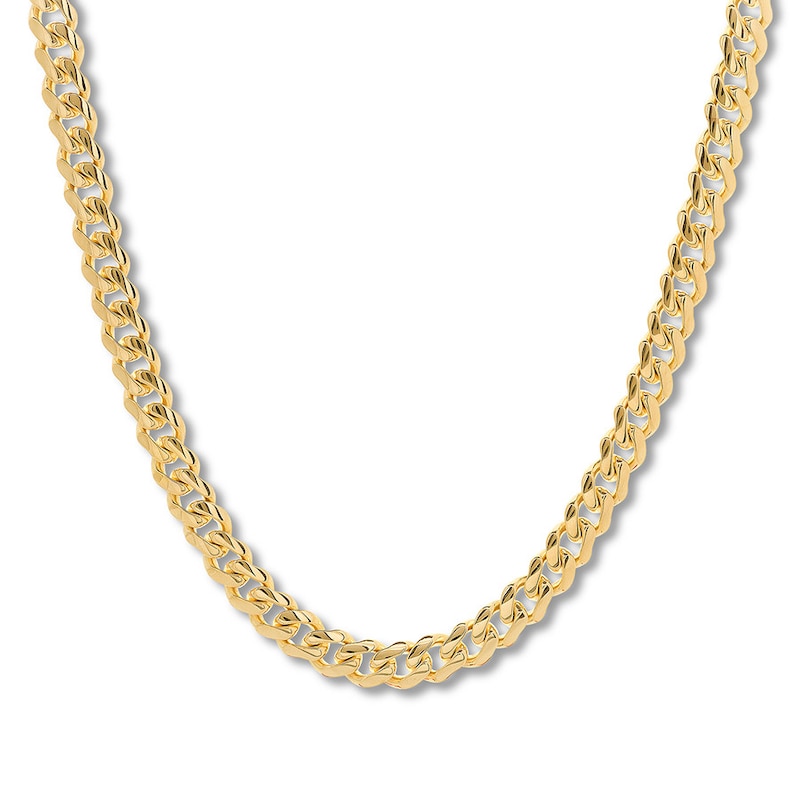 Solid Cuban Curb Chain Necklace Yellow Gold Plated 24