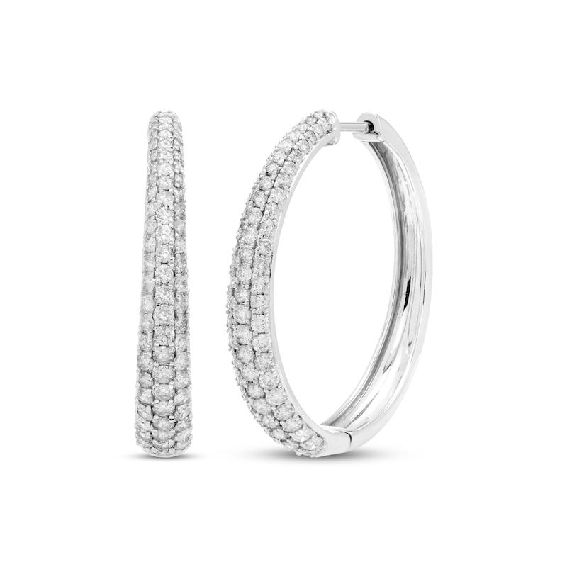 Diamond Tapered Pave Hoop Earrings 2 ct tw White Gold Plated