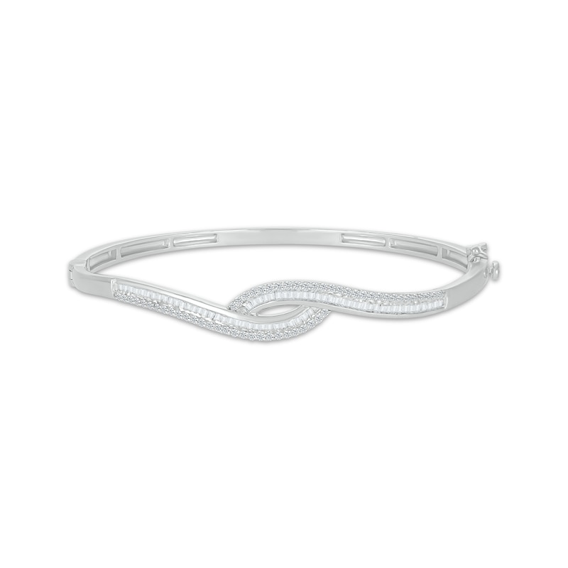 Baguette & Round-Cut Diamond Bypass Bangle Bracelet 1 ct tw White Gold Plated