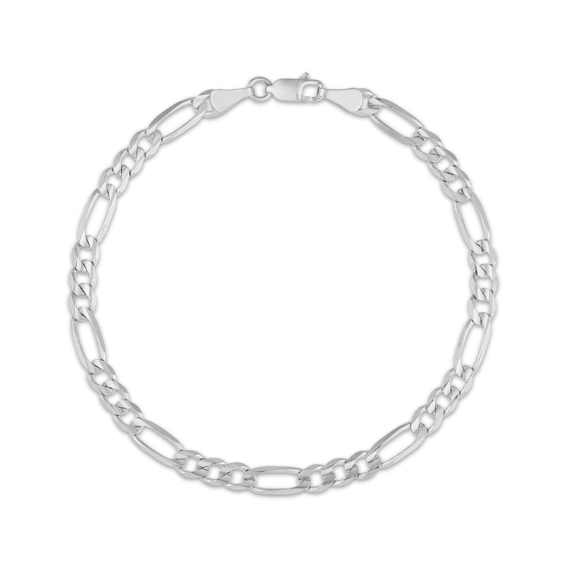 Solid Figaro Link Bracelet 4.75mm White Gold Plated 8