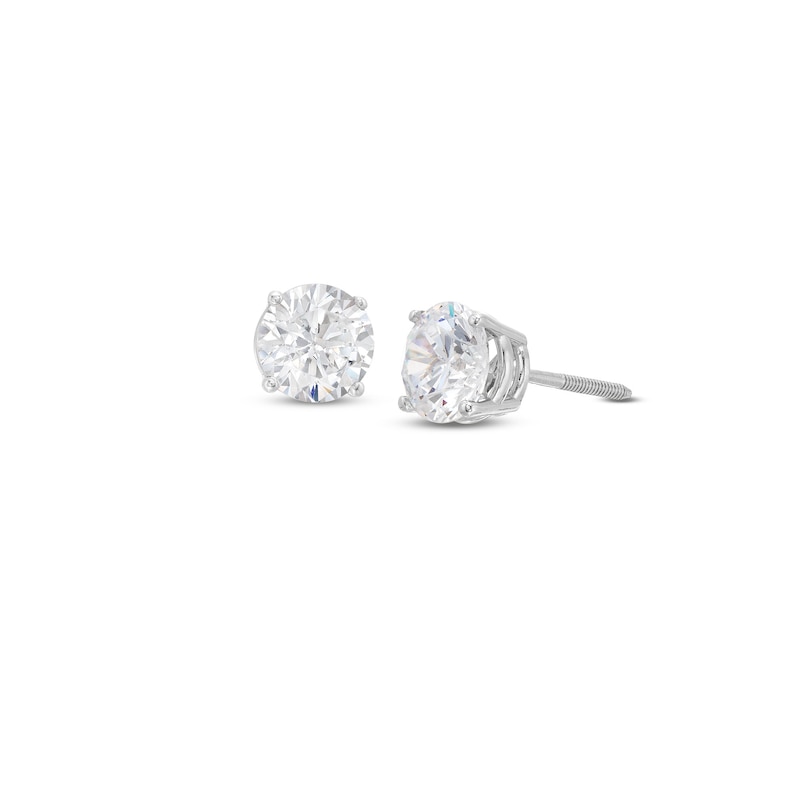Diamond Solitaire Stud Earrings 2 ct tw Round-cut White Gold Plated