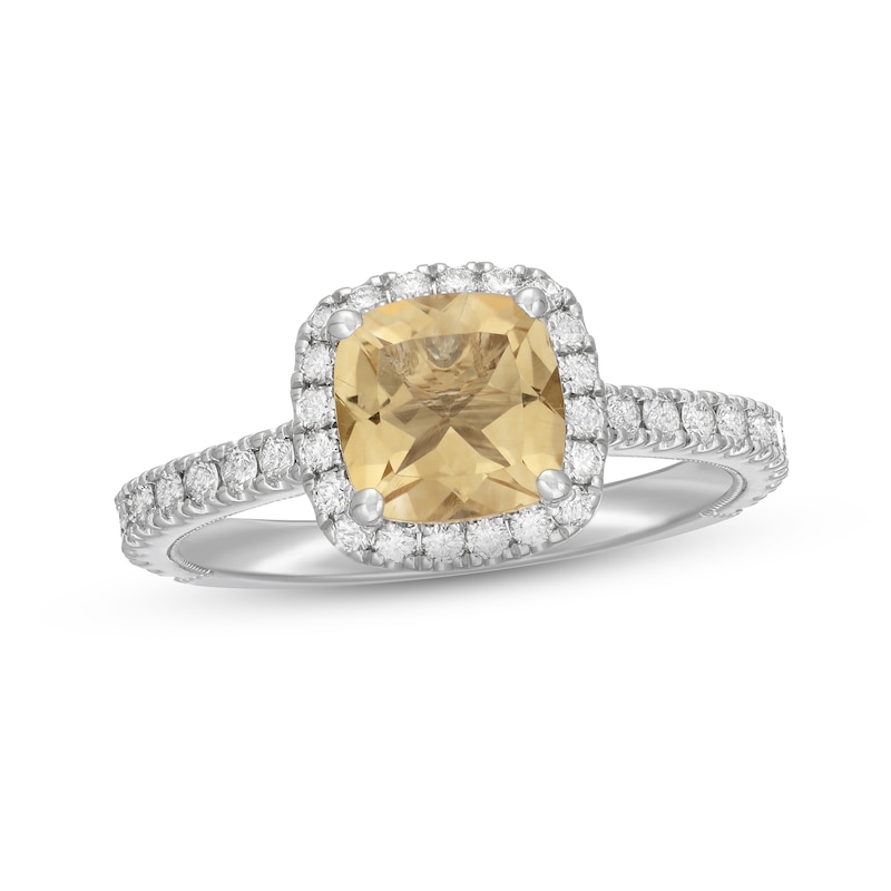 Neil Lane Cushion-cut Citrine Engagement Ring 5/8 ct tw Diamonds White Gold Plated