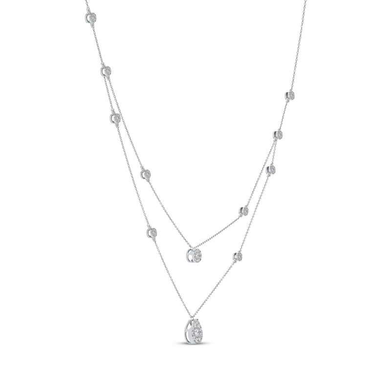 Diamond Station Layered Necklace 1 ct tw White Gold Plated 16
