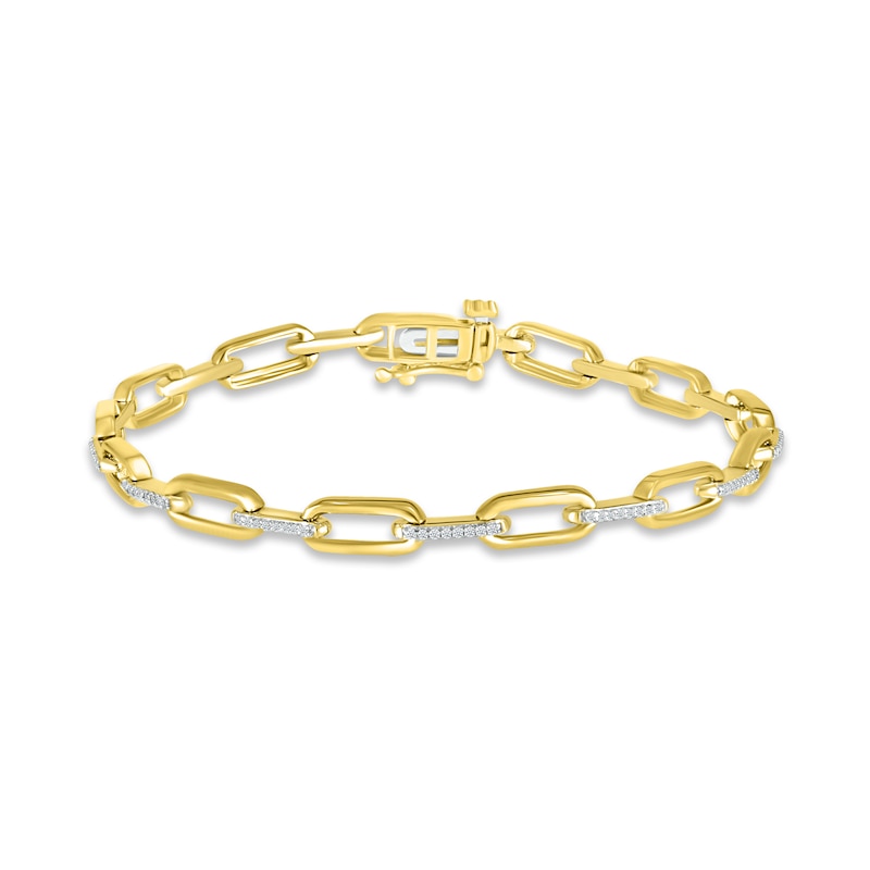 Diamond Paperclip Bracelet 1/4 ct tw Round-cut Yellow Gold Plated 7