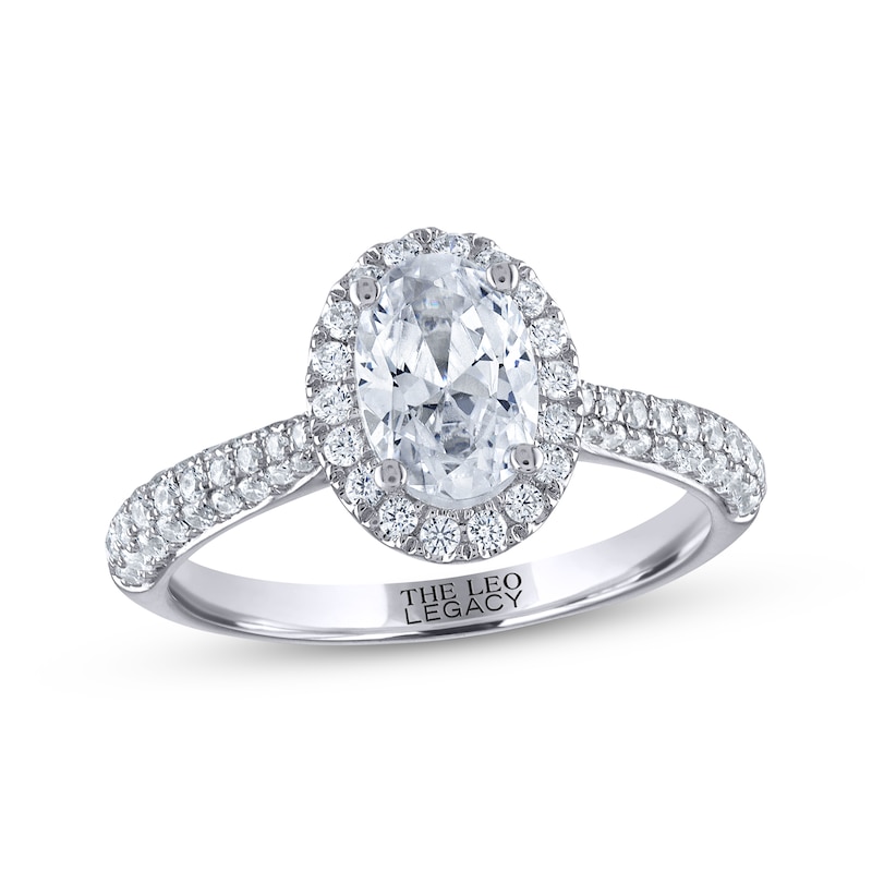 THE LEO Legacy Lab-Created Diamond Oval-Cut Halo Engagement Ring 1-1/2 ct tw White Gold Plated