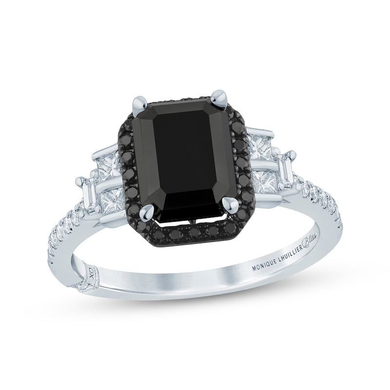 Monique Lhuillier Bliss Emerald-Cut Black & White Diamond Engagement Ring 2-3/8 ct tw White Gold Plated
