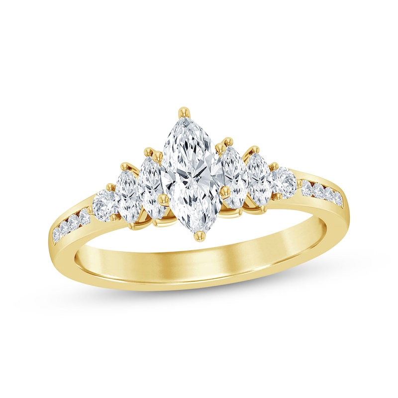 Diamond Engagement Ring 7/8 ct tw Marquise & Round-cut Yellow Gold Plated