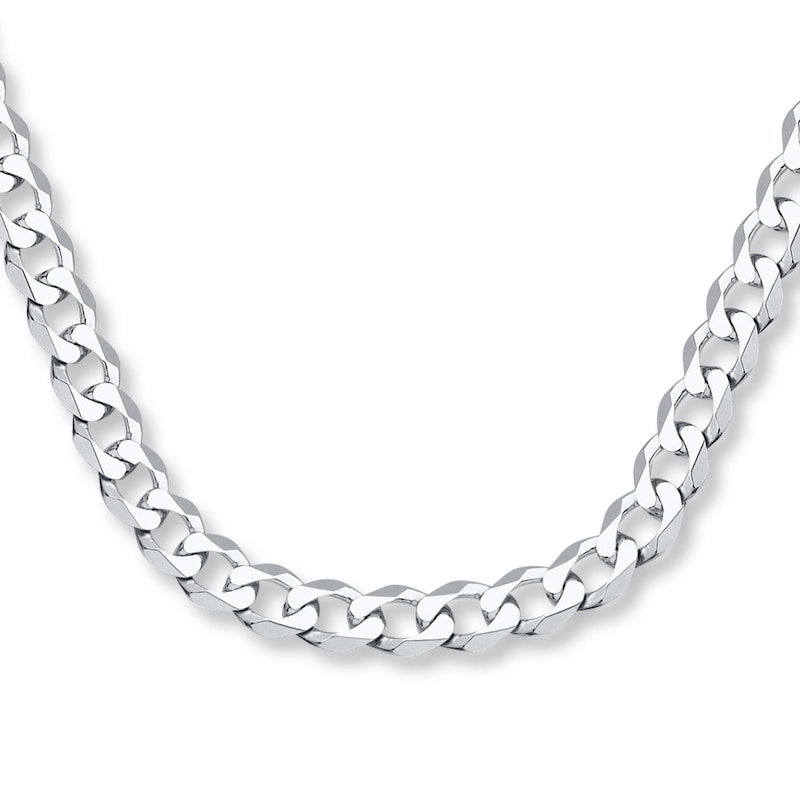 Solid Curb Chain Bracelet White Gold Plated 8.5
