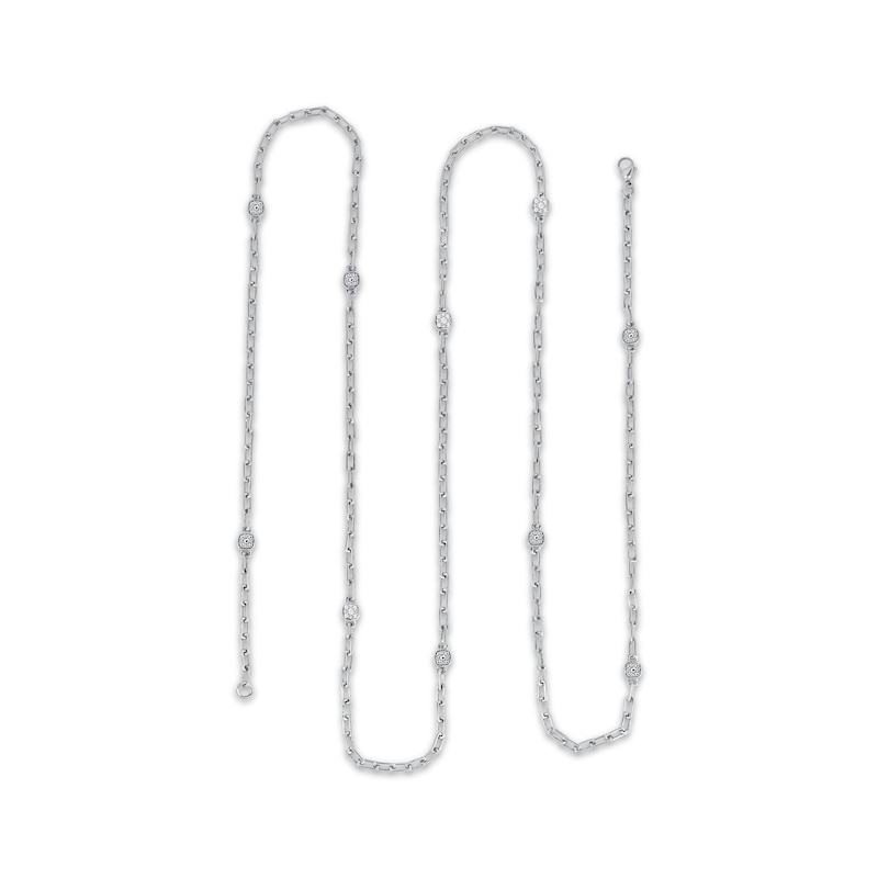 Diamond Station Paperclip Chain Necklace 5/8 ct tw White Gold Plated 36