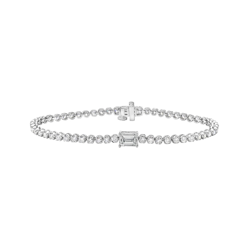 Emerald & Round-Cut Diamond Tennis Bracelet 3-1/4 ct tw White Gold Plated 7