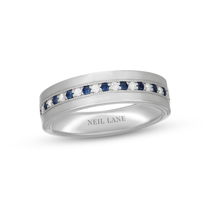 Neil Lane Men's Diamond & Blue Sapphire Wedding Band 1/6 ct tw White Gold Plated