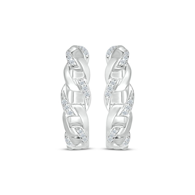 Diamond Chain Link Hoop Earrings 1/6 ct tw White Gold Plated
