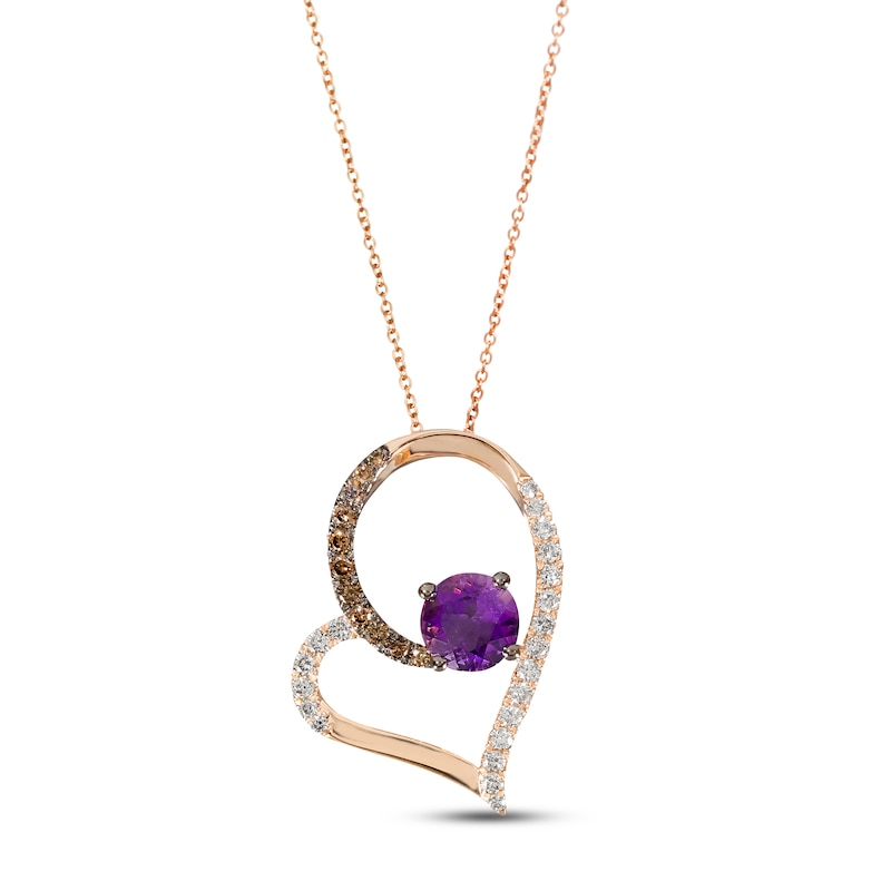 Le Vian Amethyst Heart Necklace 1/2 ct tw Diamonds Strawberry Gold Plated 18