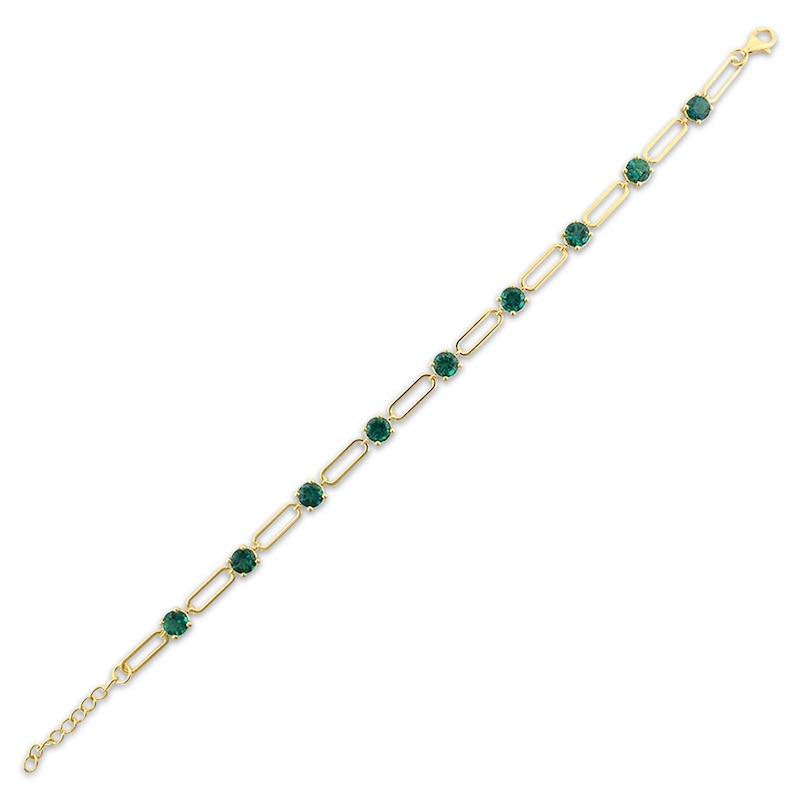 Lab-Created Emerald Paperclip Bracelet Yellow Gold Plated 8.5