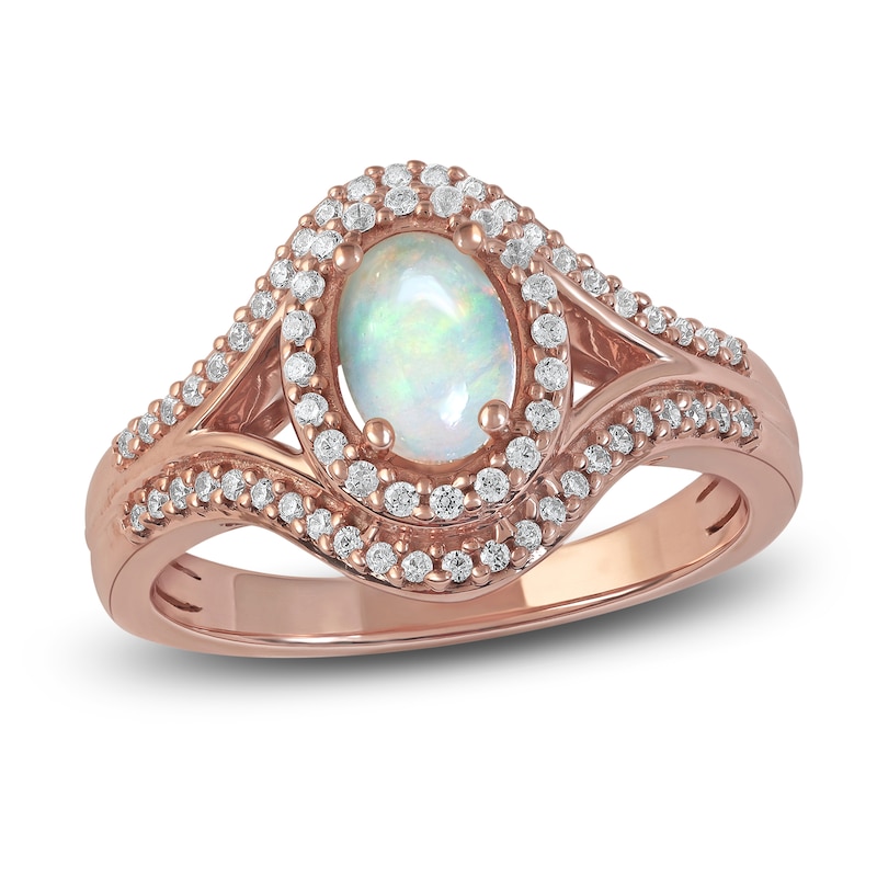 Ethiopian Opal & Diamond Ring 1/4 ct tw Rose Gold Plated