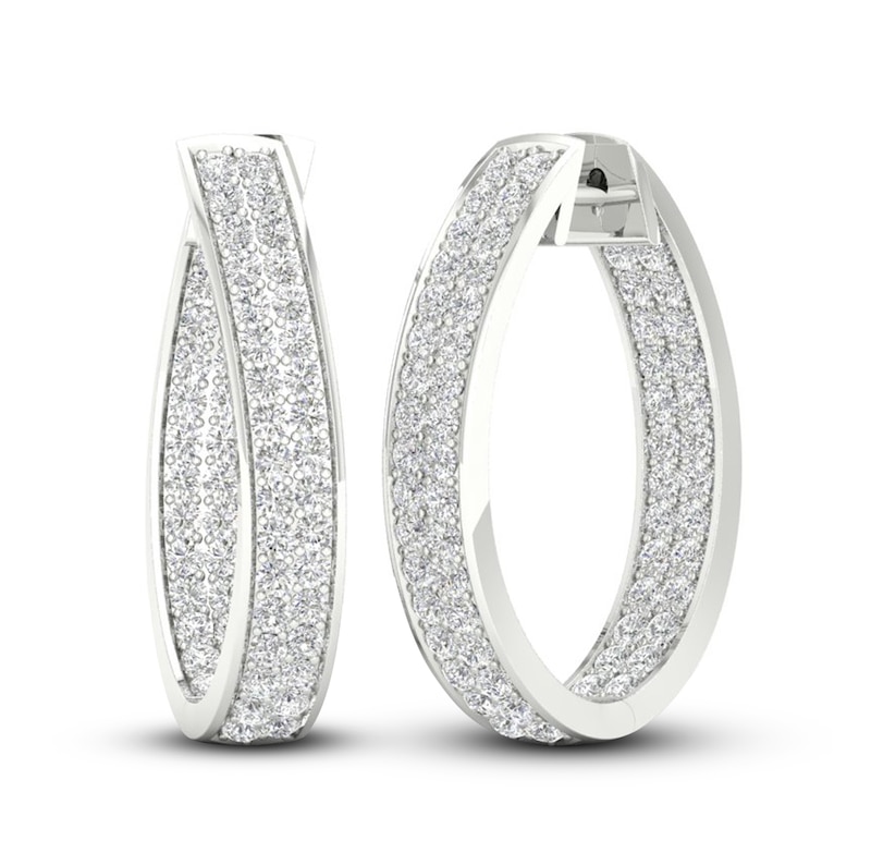 Diamond In-and-Out Hoop Earrings 3 ct tw Round-Cut White Gold Plated